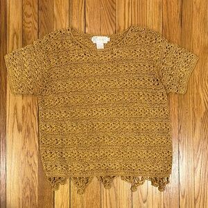 Crochet Short Sleeve Top in Mustard